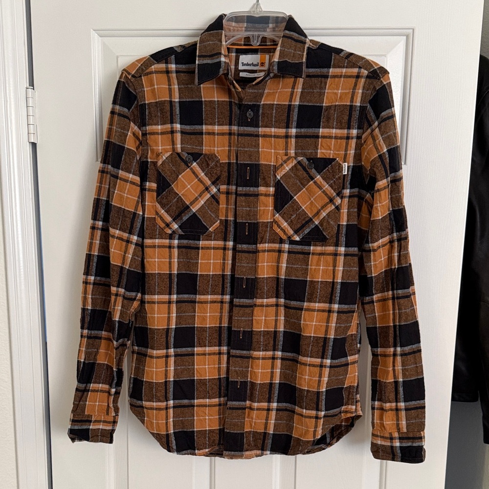 Timberland Men's Plaid Shirt in Orange and Black